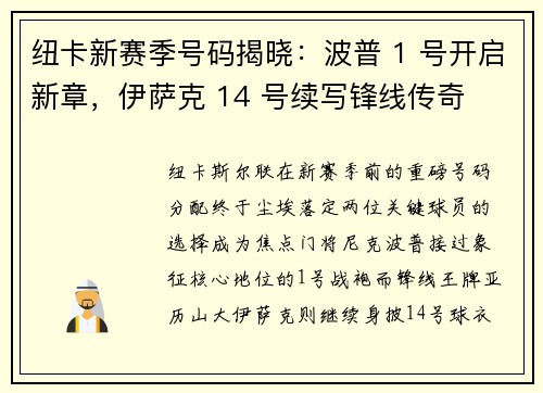 纽卡新赛季号码揭晓：波普 1 号开启新章，伊萨克 14 号续写锋线传奇